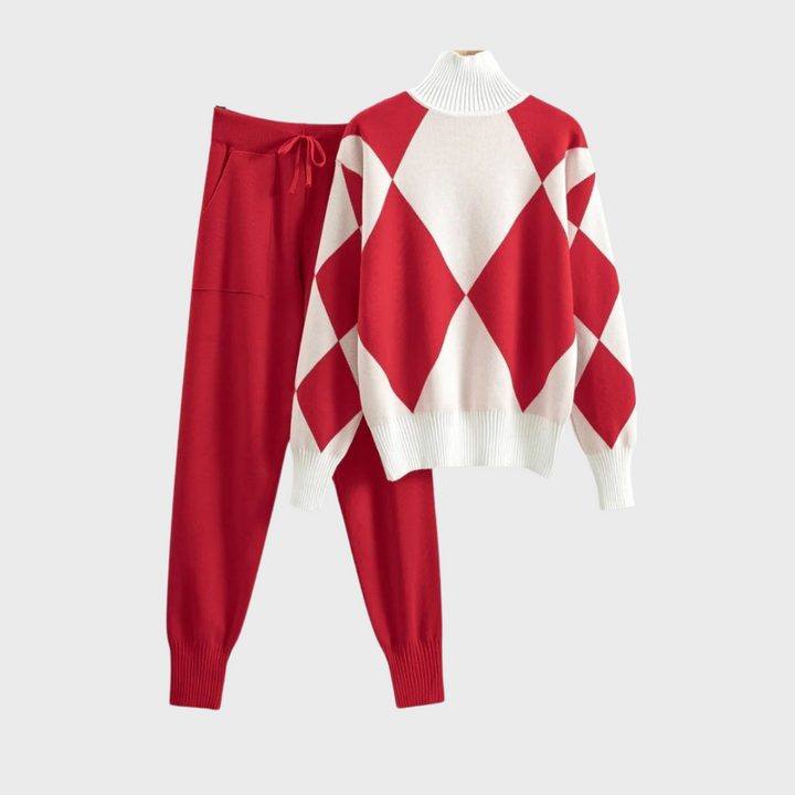 Stickat loungeset | Tvådelat | Turtleneck | Joggerset | Co-Ord Set Women-Eva Jonsson