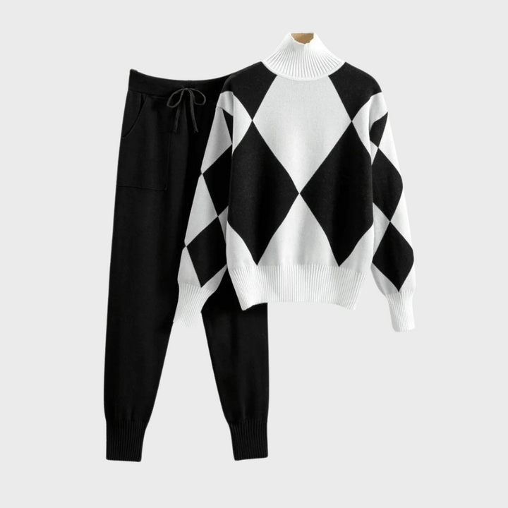 Stickat loungeset | Tvådelat | Turtleneck | Joggerset | Co-Ord Set Women-Eva Jonsson