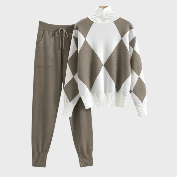 Stickat loungeset | Tvådelat | Turtleneck | Joggerset | Co-Ord Set Women-Eva Jonsson