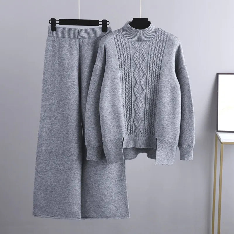 Stickat tvådelat set - Oversized - Vida ben - Stickat tvådelat set - Loungewear för kvinnor-Eva Jonsson