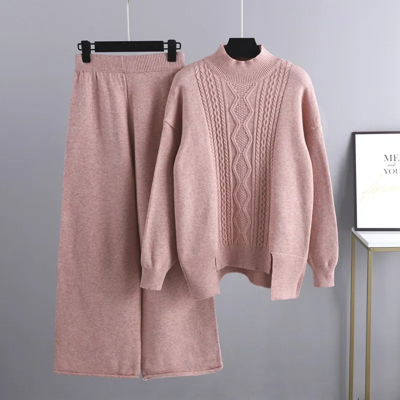 Stickat tvådelat set - Oversized - Vida ben - Stickat tvådelat set - Loungewear för kvinnor-Eva Jonsson