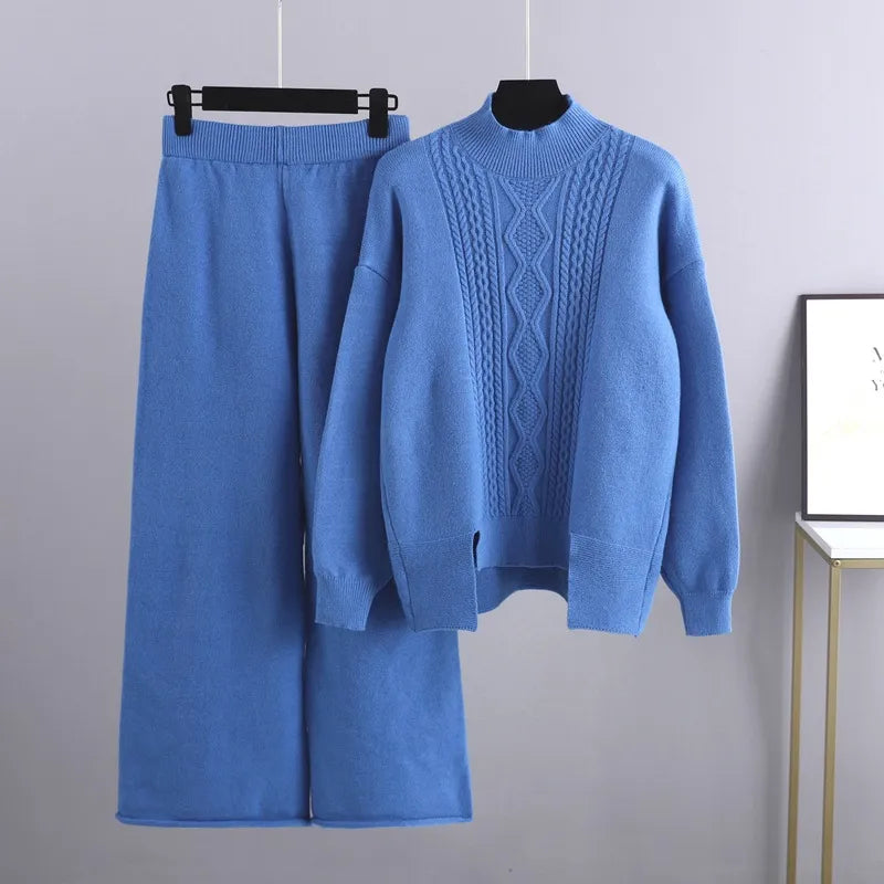 Stickat tvådelat set - Oversized - Vida ben - Stickat tvådelat set - Loungewear för kvinnor-Eva Jonsson