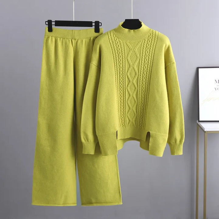 Stickat tvådelat set - Oversized - Vida ben - Stickat tvådelat set - Loungewear för kvinnor-Eva Jonsson