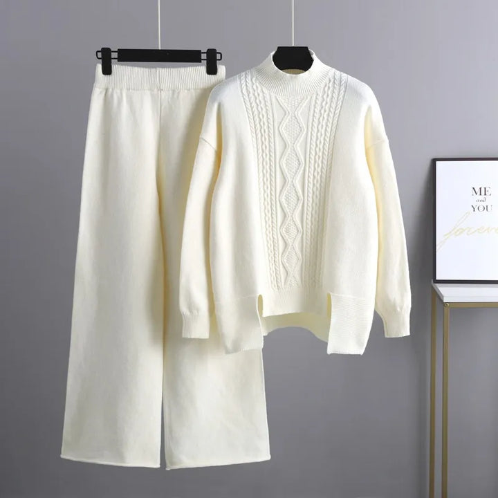 Stickat tvådelat set - Oversized - Vida ben - Stickat tvådelat set - Loungewear för kvinnor-Eva Jonsson