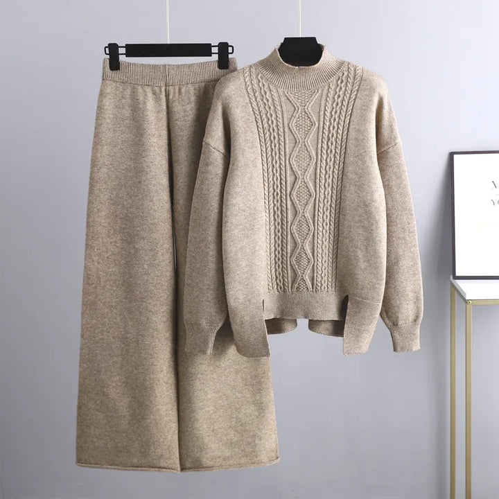 Stickat tvådelat set - Oversized - Vida ben - Stickat tvådelat set - Loungewear för kvinnor-Eva Jonsson