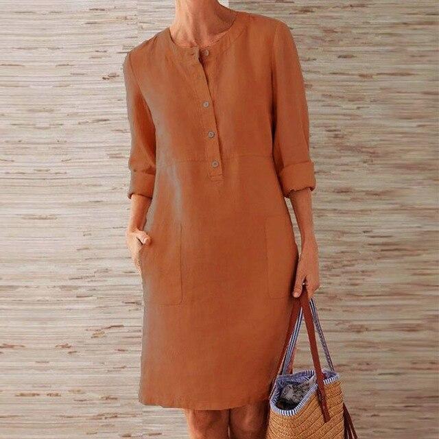 Stilren Linneklänning med Långärmad Knäppning för Sommar & Vardag | Eva Jonsson-Eva Jonsson