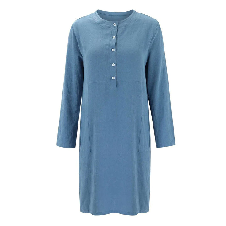 Stilren Linneklänning med Långärmad Knäppning för Sommar & Vardag | Eva Jonsson-Eva Jonsson