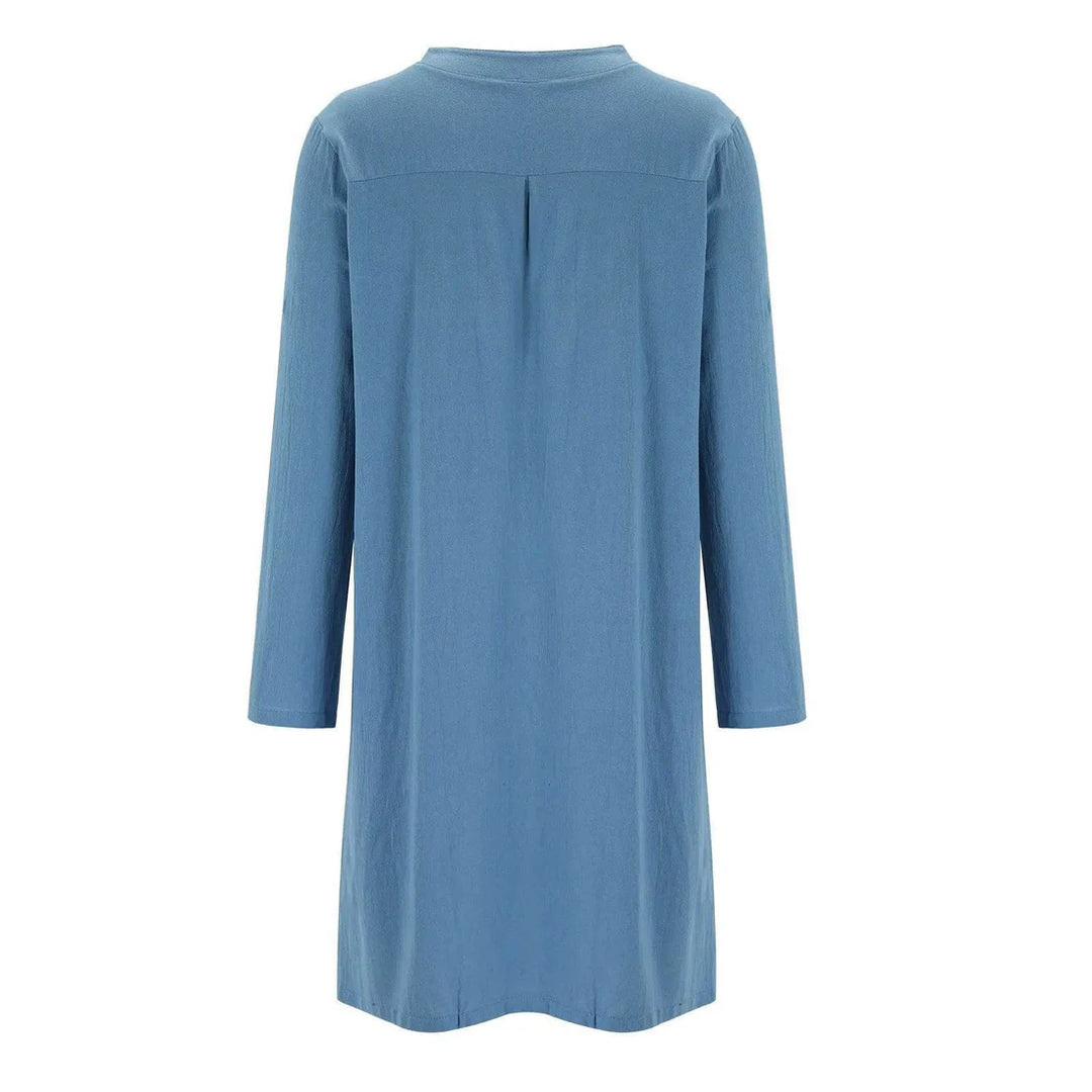 Stilren Linneklänning med Långärmad Knäppning för Sommar & Vardag | Eva Jonsson-Eva Jonsson