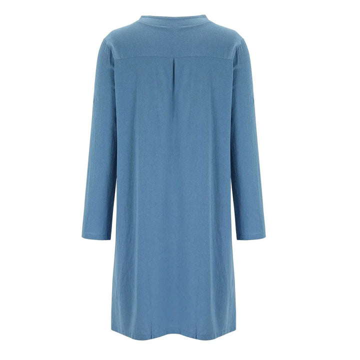 Stilren Linneklänning med Långärmad Knäppning för Sommar & Vardag | Eva Jonsson-Eva Jonsson