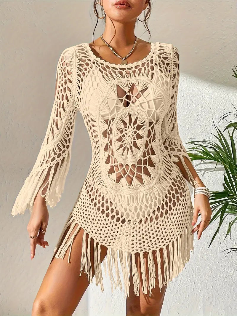 Strandöverdrag - Boho-stil - Långärmad - Bikiniöverdrag - Strandoutfits-Eva Jonsson