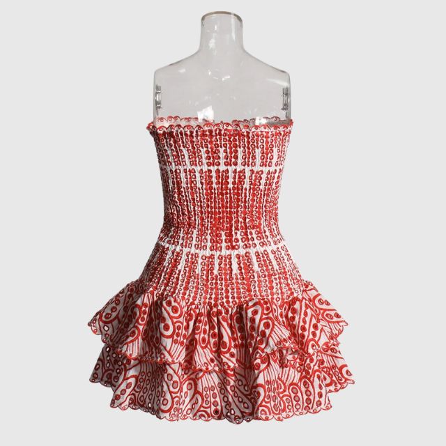 Strapless Klänning - Shirred - Ruffle - Miniklänning - Sommarklänning-Eva Jonsson