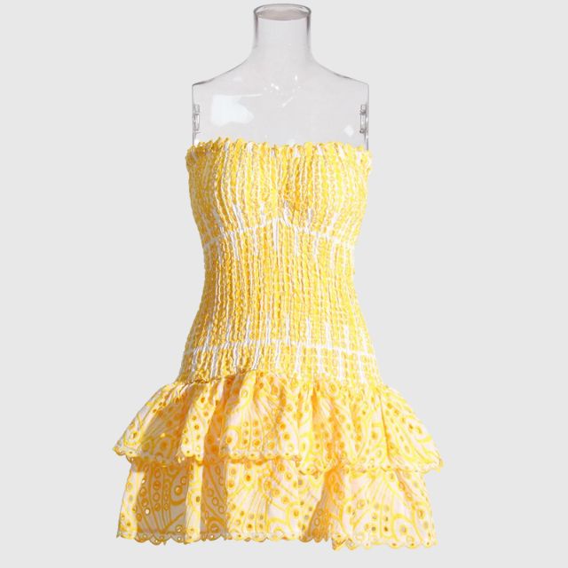 Strapless Klänning - Shirred - Ruffle - Miniklänning - Sommarklänning-Eva Jonsson