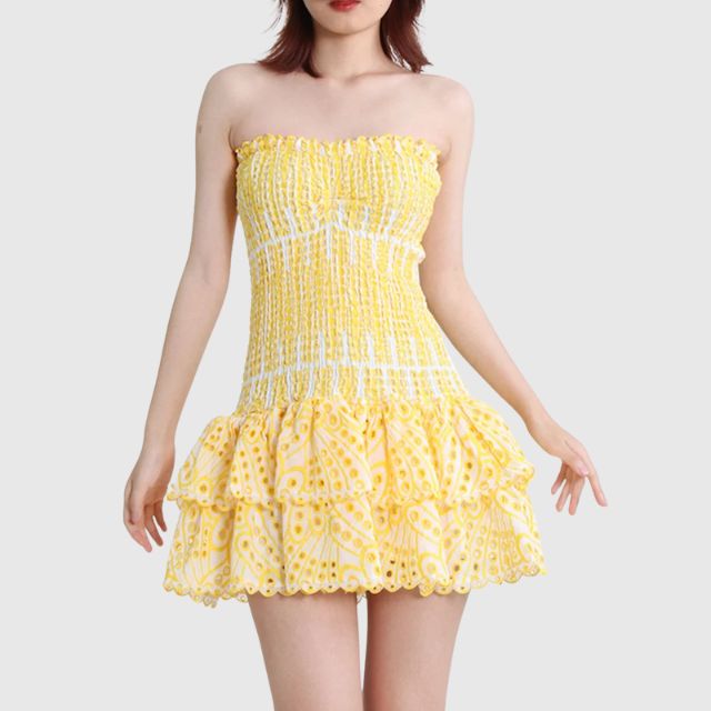 Strapless Klänning - Shirred - Ruffle - Miniklänning - Sommarklänning-Eva Jonsson
