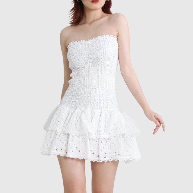 Strapless Klänning - Shirred - Ruffle - Miniklänning - Sommarklänning-Eva Jonsson