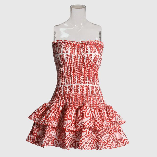 Strapless Klänning - Shirred - Ruffle - Miniklänning - Sommarklänning-Eva Jonsson