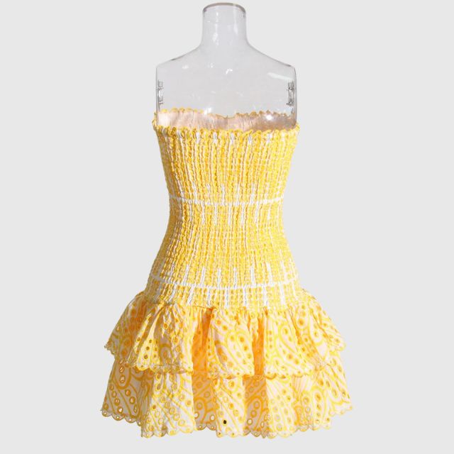 Strapless Klänning - Shirred - Ruffle - Miniklänning - Sommarklänning-Eva Jonsson