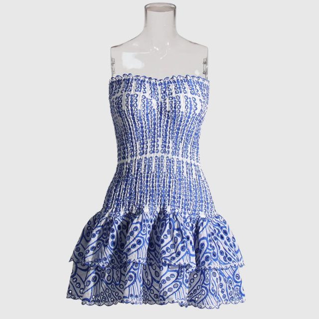 Strapless Klänning - Shirred - Ruffle - Miniklänning - Sommarklänning-Eva Jonsson