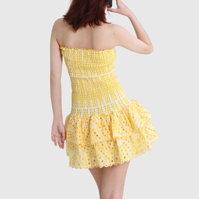 Strapless Klänning - Shirred - Ruffle - Miniklänning - Sommarklänning-Eva Jonsson