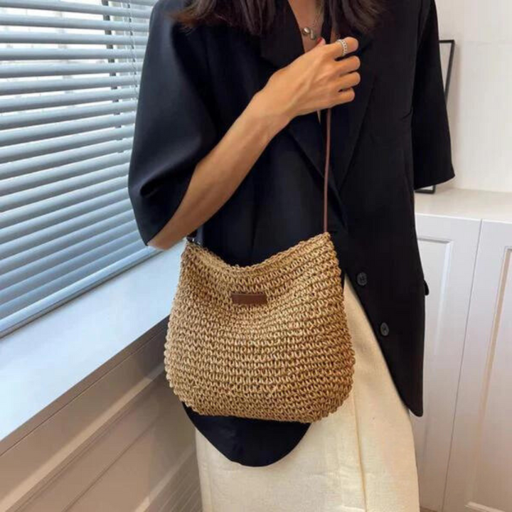 Straw Bag | Dragkedja | Justerbar rem | Crossbody Bag | Axelremsväska-Eva Jonsson