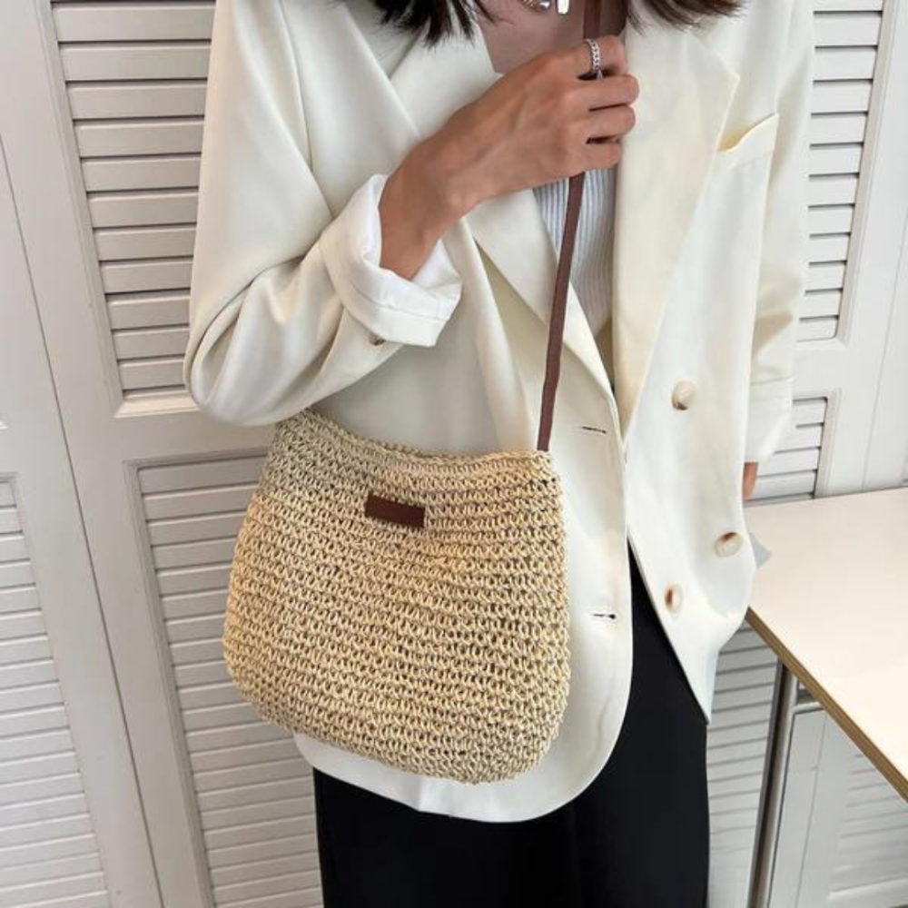 Straw Bag | Dragkedja | Justerbar rem | Crossbody Bag | Axelremsväska-Eva Jonsson