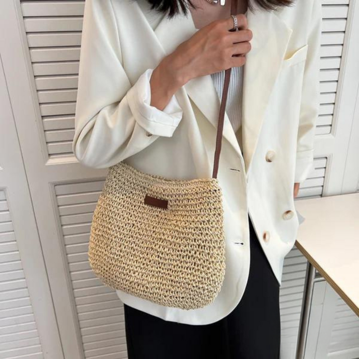 Straw Bag | Dragkedja | Justerbar rem | Crossbody Bag | Axelremsväska-Eva Jonsson