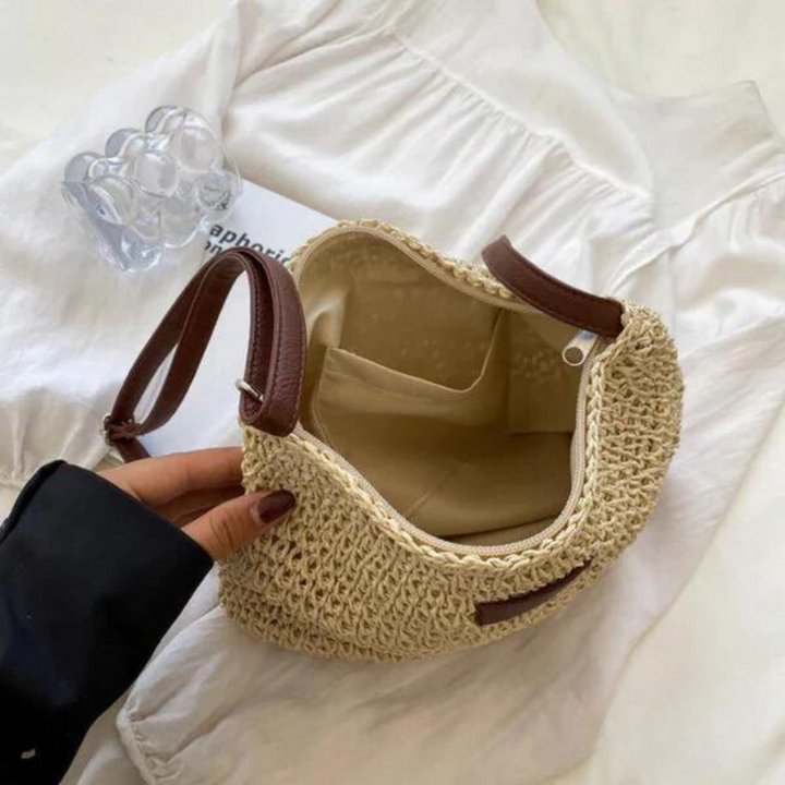 Straw Bag | Dragkedja | Justerbar rem | Crossbody Bag | Axelremsväska-Eva Jonsson