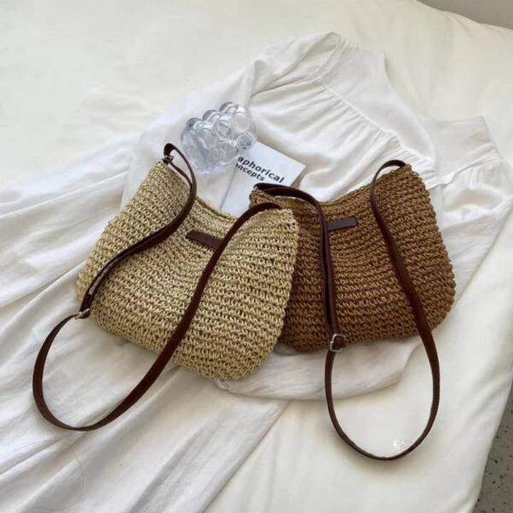 Straw Bag | Dragkedja | Justerbar rem | Crossbody Bag | Axelremsväska-Eva Jonsson