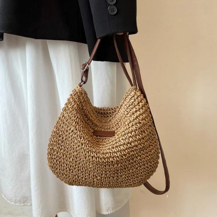 Straw Bag | Dragkedja | Justerbar rem | Crossbody Bag | Axelremsväska-Eva Jonsson
