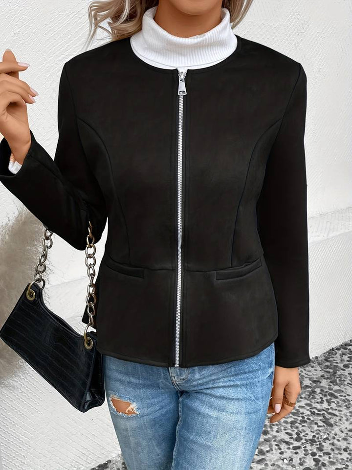 Suede Jacket - Zip-Up - Crew Neck - Sommarjacka - Damjacka-Eva Jonsson