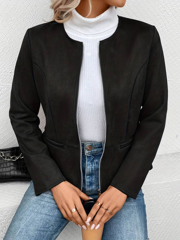 Suede Jacket - Zip-Up - Crew Neck - Sommarjacka - Damjacka-Eva Jonsson