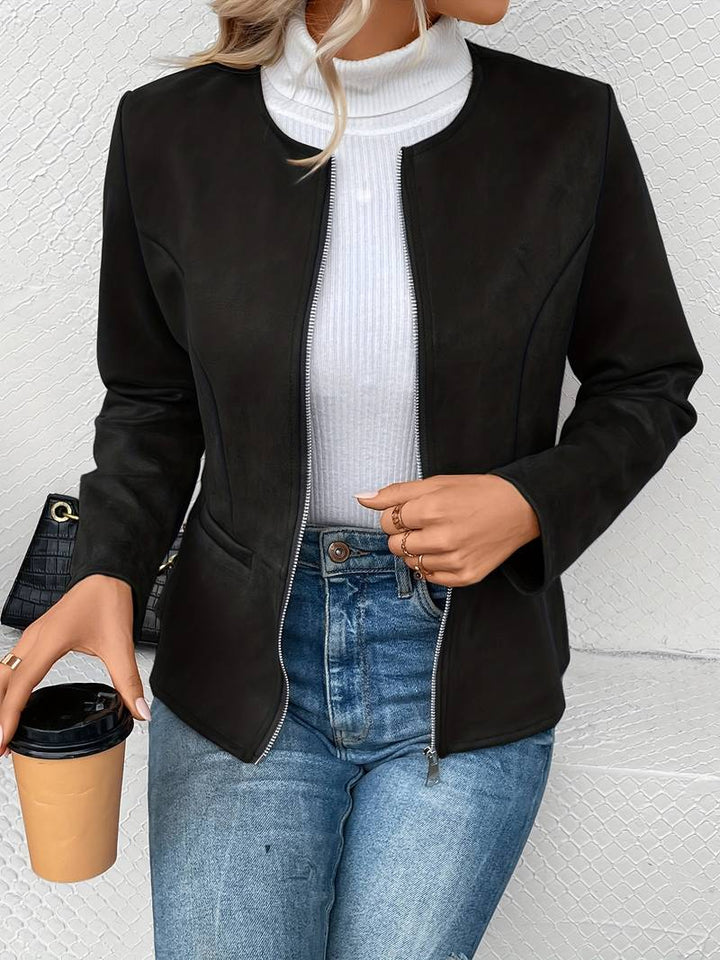 Suede Jacket - Zip-Up - Crew Neck - Sommarjacka - Damjacka-Eva Jonsson