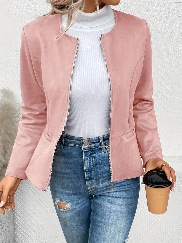 Suede Jacket - Zip-Up - Crew Neck - Sommarjacka - Damjacka-Eva Jonsson