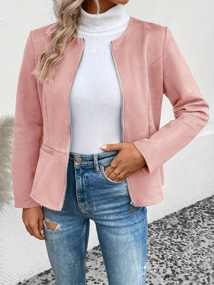 Suede Jacket - Zip-Up - Crew Neck - Sommarjacka - Damjacka-Eva Jonsson