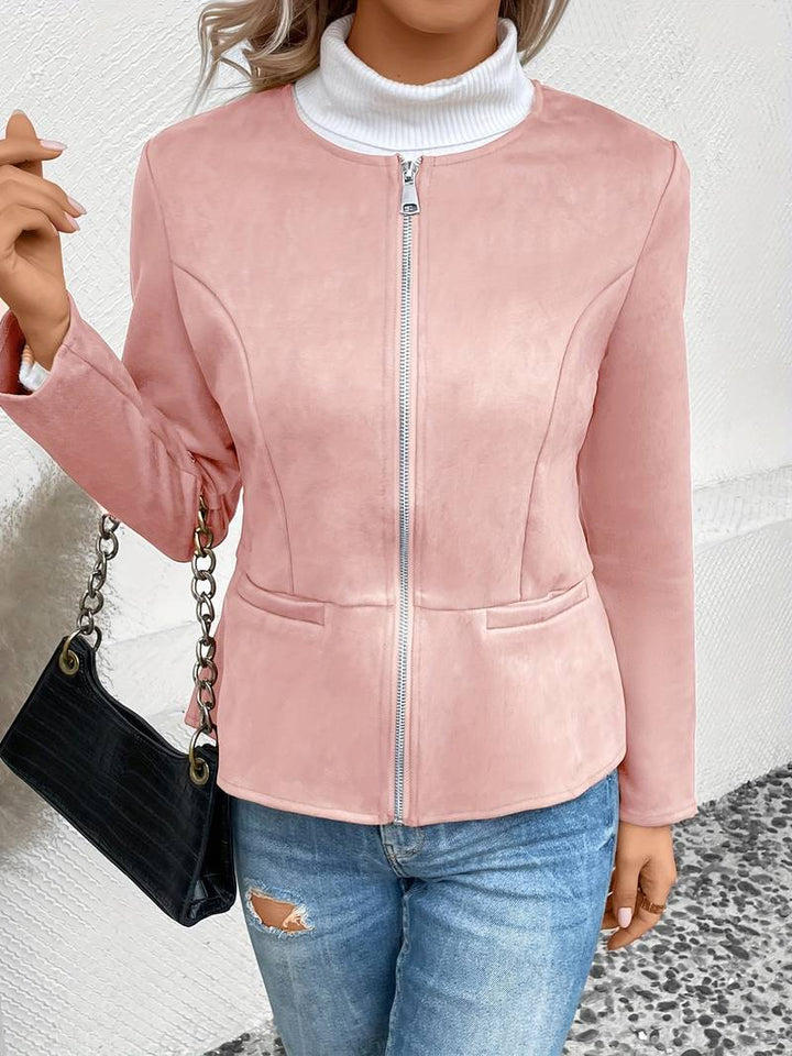 Suede Jacket - Zip-Up - Crew Neck - Sommarjacka - Damjacka-Eva Jonsson