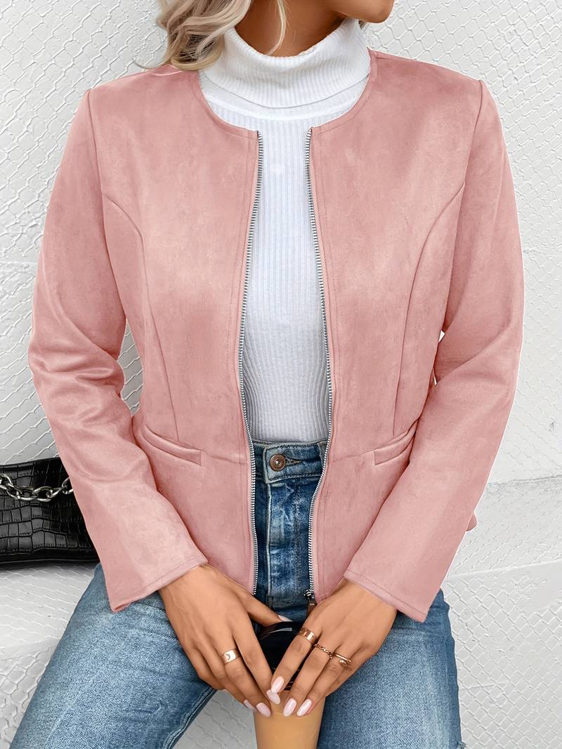 Suede Jacket - Zip-Up - Crew Neck - Sommarjacka - Damjacka-Eva Jonsson