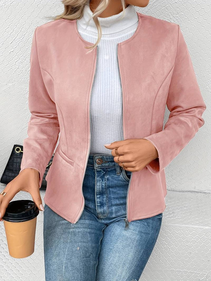 Suede Jacket - Zip-Up - Crew Neck - Sommarjacka - Damjacka-Eva Jonsson