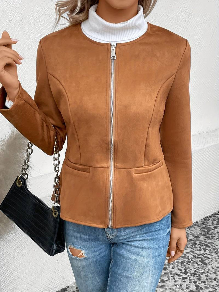 Suede Jacket - Zip-Up - Crew Neck - Sommarjacka - Damjacka-Eva Jonsson