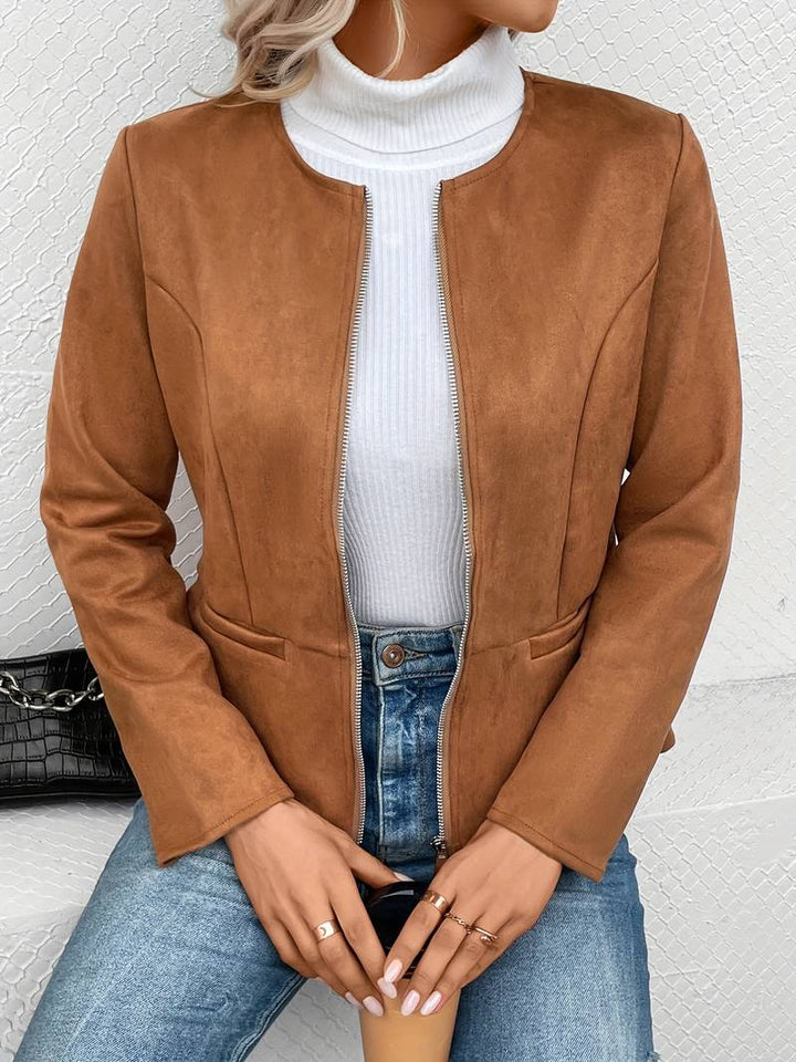 Suede Jacket - Zip-Up - Crew Neck - Sommarjacka - Damjacka-Eva Jonsson