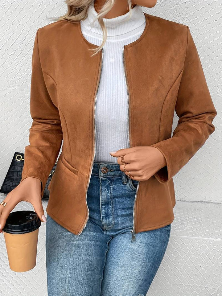 Suede Jacket - Zip-Up - Crew Neck - Sommarjacka - Damjacka-Eva Jonsson