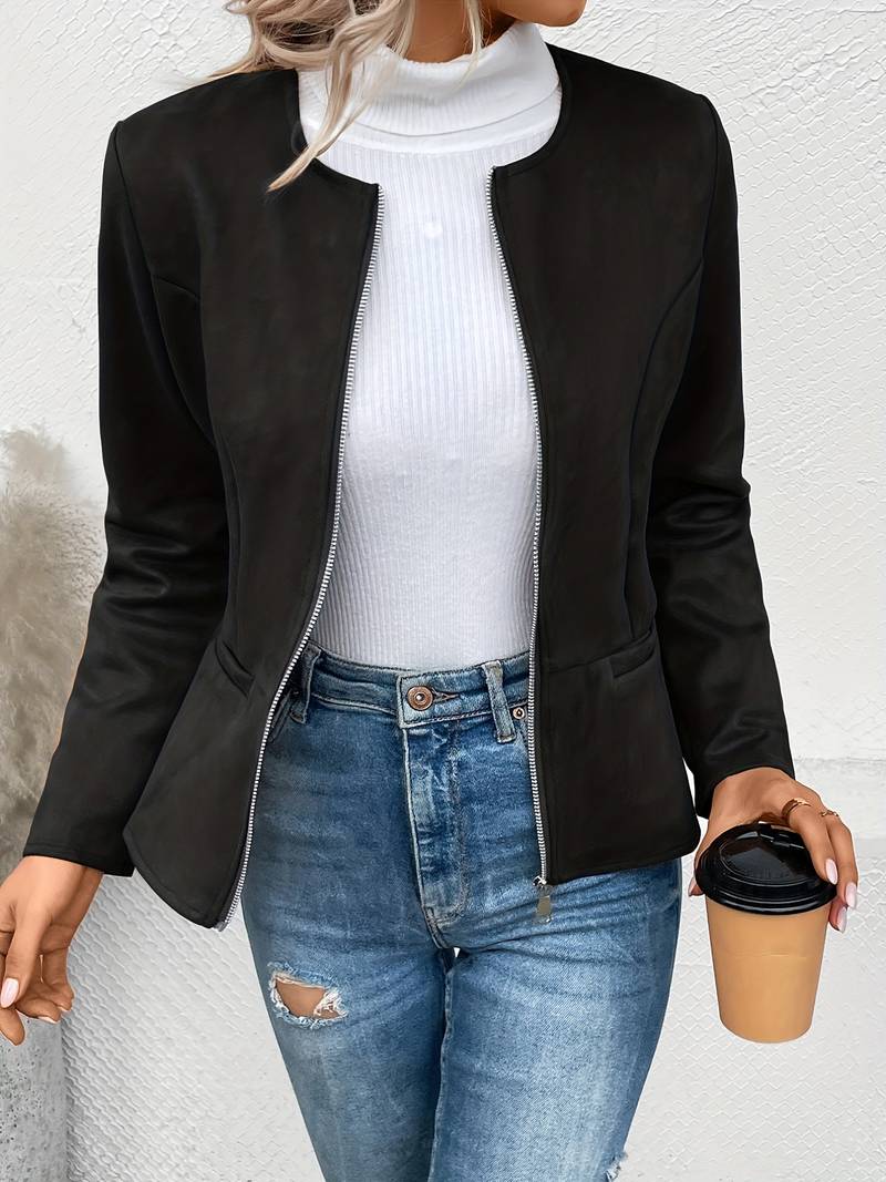 Suede Jacket - Zip-Up - Crew Neck - Sommarjacka - Damjacka-Eva Jonsson