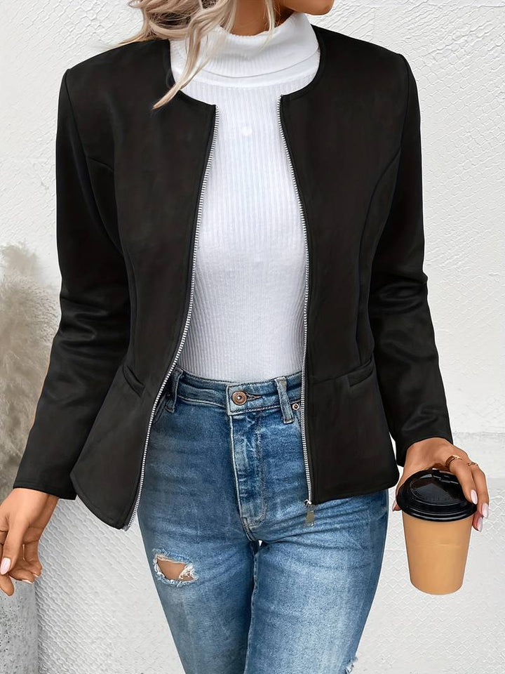 Suede Jacket - Zip-Up - Crew Neck - Sommarjacka - Damjacka-Eva Jonsson