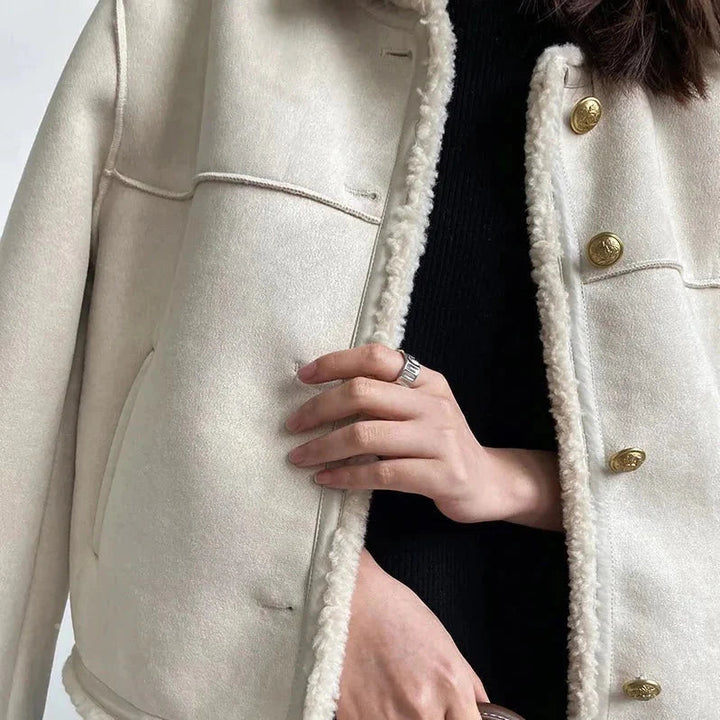 Suedette-jacka - Fleecefodrad - Faux Suede - Jacka med sherpa - Vinterjacka för dam-Eva Jonsson
