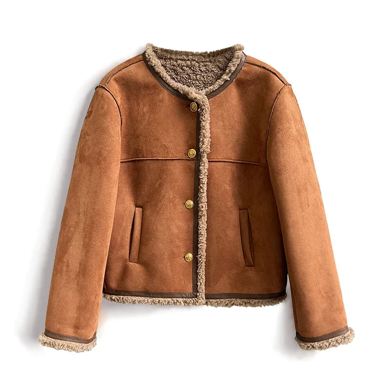 Suedette-jacka - Fleecefodrad - Faux Suede - Jacka med sherpa - Vinterjacka för dam-Eva Jonsson