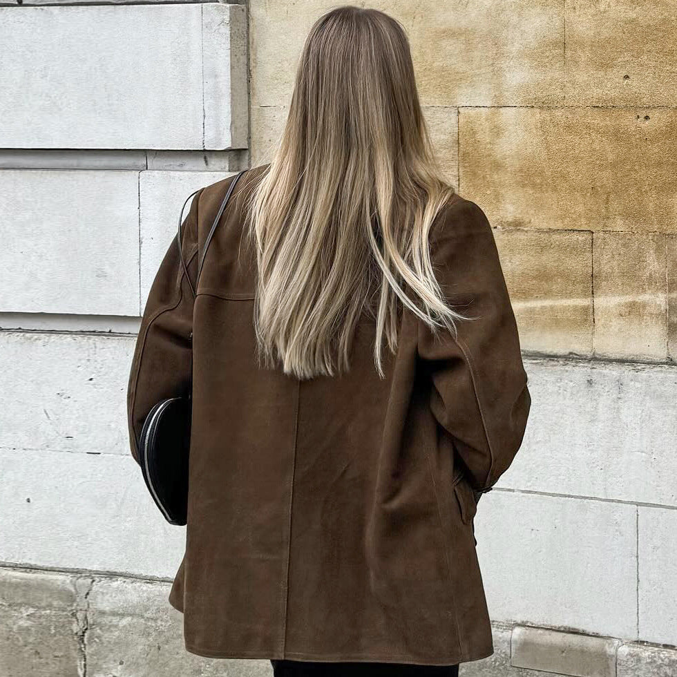 Suedette-jacka - Överdimensionerad vintage mockajacka för dam i höst-Eva Jonsson