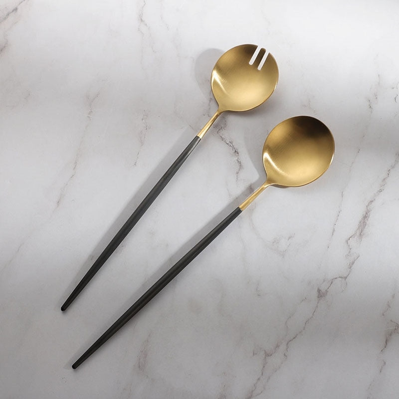 Svart och guld salladsbestick och serveringsverktyg set-Eva Jonsson