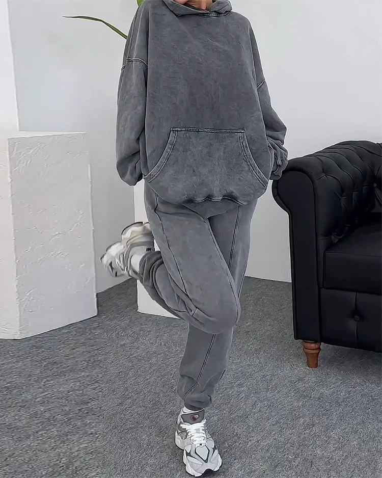 Sweat Suit | Loose Fit | Grå | Hoodie och Sweatpants Set | Joggerset för kvinnor-Eva Jonsson