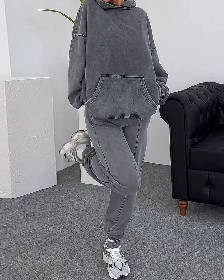 Sweat Suit | Loose Fit | Grå | Hoodie och Sweatpants Set | Joggerset för kvinnor-Eva Jonsson