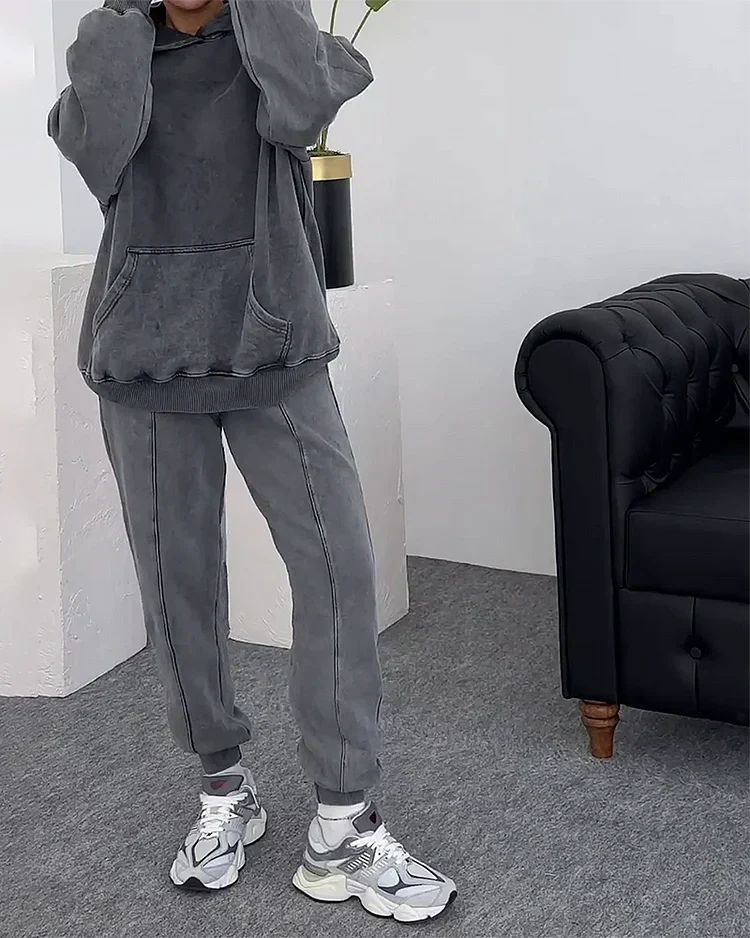 Sweat Suit | Loose Fit | Grå | Hoodie och Sweatpants Set | Joggerset för kvinnor-Eva Jonsson