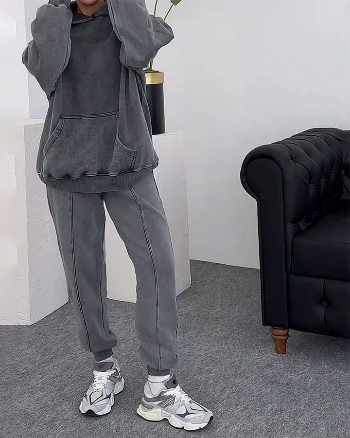 Sweat Suit | Loose Fit | Grå | Hoodie och Sweatpants Set | Joggerset för kvinnor-Eva Jonsson