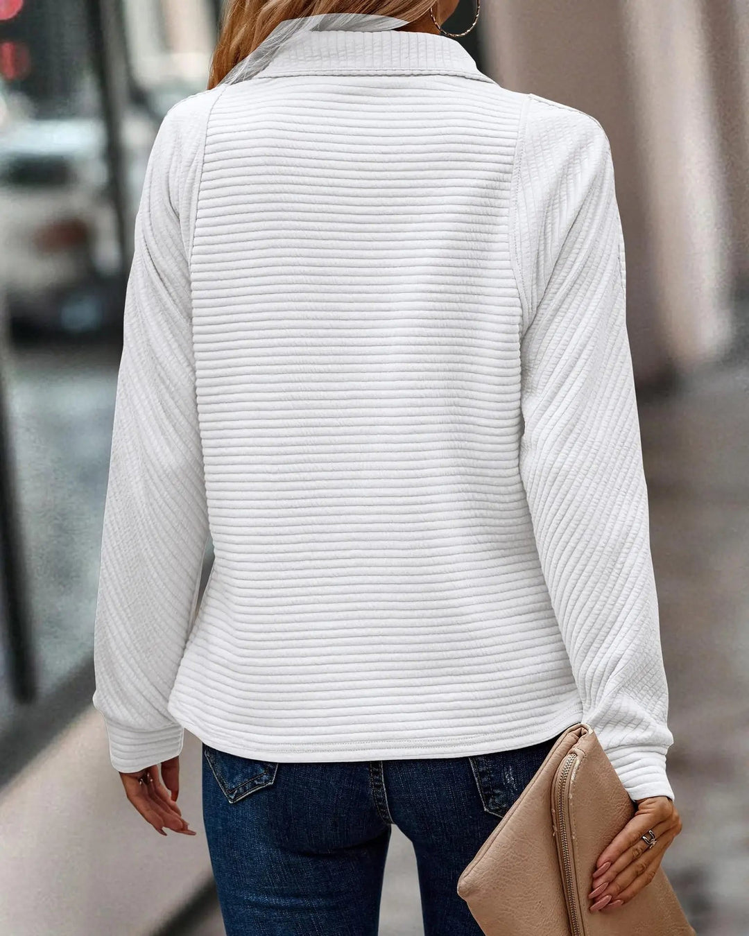 Sweatshirt med halv dragkedja | Loose Fit | V-Neck | Pullover med halv dragkedja | Damkläder-Eva Jonsson